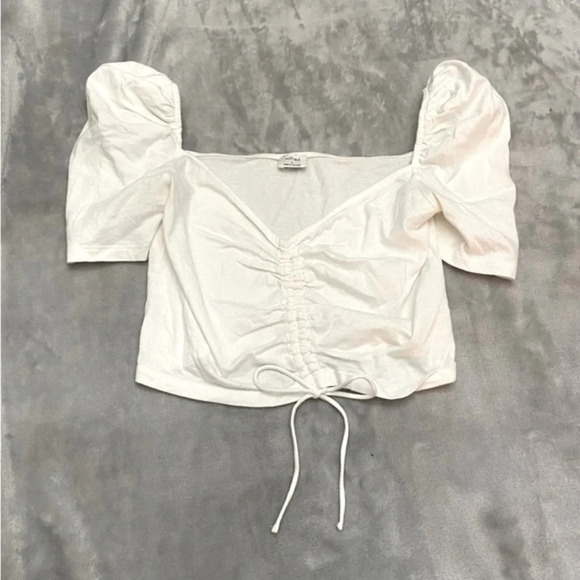 Aritzia Wilfred cinched ruched puff sleeve crop top 21289 - Picture 1 of 5